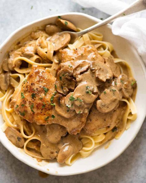 Chicken Stroganoff | RecipeTin Eats Recipe Alfredo Sauce, Chicken Stroganoff Recipe, Tin Eats, Seared Salmon Recipes, Resep Pasta, Chicken Stroganoff, Recipetin Eats, Recipe Tin, Stroganoff Recipe