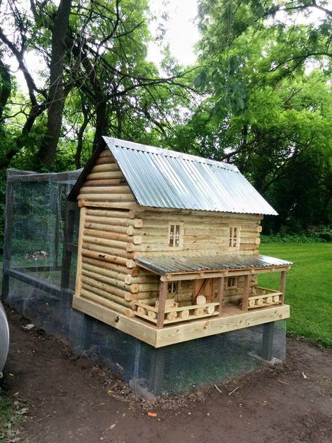 Original  Log Cabin Chicken Coop  #animals #chickencoop #garden #recyclingwoodpallets I only used 1 pallet for the floor of this chicken coop. This took me about 3 weeks and 800 dollars, but I love it, hope you do to.     ... Chicken Coop Pallets, Wood Bird Feeder, Chicken Coop Decor, 1001 Pallets, Pallet House, Coop Plans, Building A Chicken Coop, Chicken Coop Plans, Pallet Garden