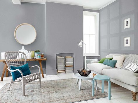 Natural Slate | Dulux Slate Bedroom, Dulux Light And Space, Slate Grey Kitchen, Grey Painted Rooms, White Sitting Room, Living Room Wall Color, Room Wall Colors, Bedroom Renovation, White Rooms