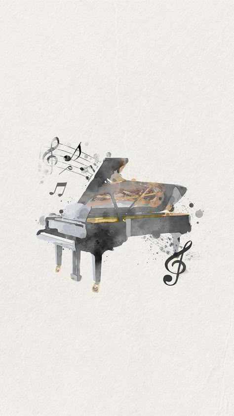 Watercolor grand piano mobile wallpaper. Remixed by rawpixel. | premium image by rawpixel.com / Adjima Piano Pictures Art, Piano Phone Wallpaper, Art Music Wallpaper, Piano Notes Aesthetic, Classical Music Aesthetic Wallpaper, Cute Music Wallpapers, Classical Music Wallpaper, Cool Music Wallpapers, Music Related Wallpapers