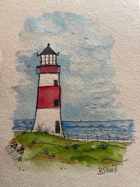 Watercolor Art Landscape, Lighthouse Painting, Watercolour Ideas, Watercolor Paintings For Beginners, Diy Watercolor Painting, Watercolor Paintings Easy, Watercolor Flower Art, 수채화 그림, Small Canvas Art