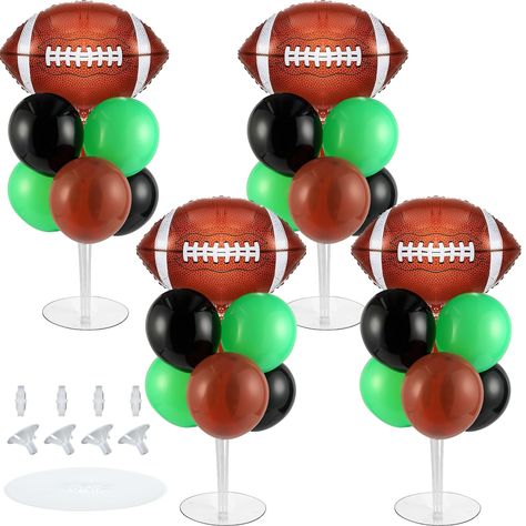 PRICES MAY VARY. Package includes: 4 table centerpiece balloons stand kit and 32 balloons, including football foil balloons×4, 12-inch matte dark green balloons×10,12-inch matte black balloons×10,12-inch vintage brown balloons×8, glue dots and gold ribbons×2. Balloon holder kit size: bare balloon stand kit can be up to 27 inches tall or decorated with inflatable balloons up to 47 inches, matches many party table sizes and is perfect for football themed party decorations. Easy assembly: each pack Football Balloon Bouquets, Football Balloon Centerpieces, Football Theme Centerpieces, Football Banquet Centerpieces, Football Party Balloons, Balloons Stand, Football Centerpieces, Brown Balloons, Football Themed Party