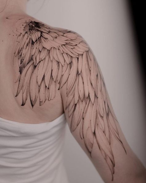 wing tattoo Angel Wings Tattoo Shoulder, Angel Wing Arm Tattoo, Wing Tattoo On Shoulder, Wing Tattoo Arm, Angle Wing Tattoos, Wing Neck Tattoo, Angel Wings Tattoo On Back, Eagle Wing Tattoos, Wing Tattoos On Back