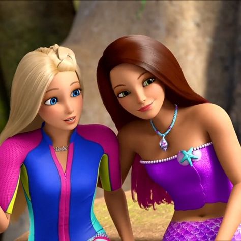 Blonde And Brunette Cartoon Characters, Barbie Dolphin Magic, Mermaid Movie, Blonde And Brunette Best Friends, Barbie And Her Sisters, Barbie Swimsuit, Barbie Mermaid, Mermaid Movies, Futurisme Retro