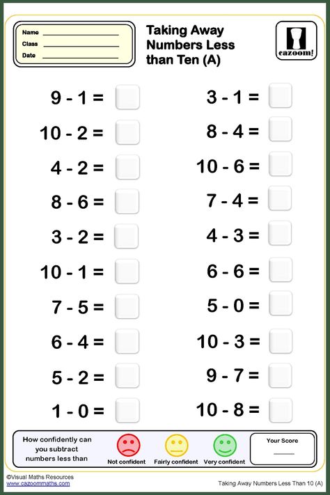 Year 1 Worksheet: Taking Away Numbers Less Than 10 Twenty Questions, Ks2 Maths, Gcse Maths, Key Stage 3, 1 Worksheet, Maths Worksheets, Gcse Math, Printable Math Worksheets, Number Worksheets