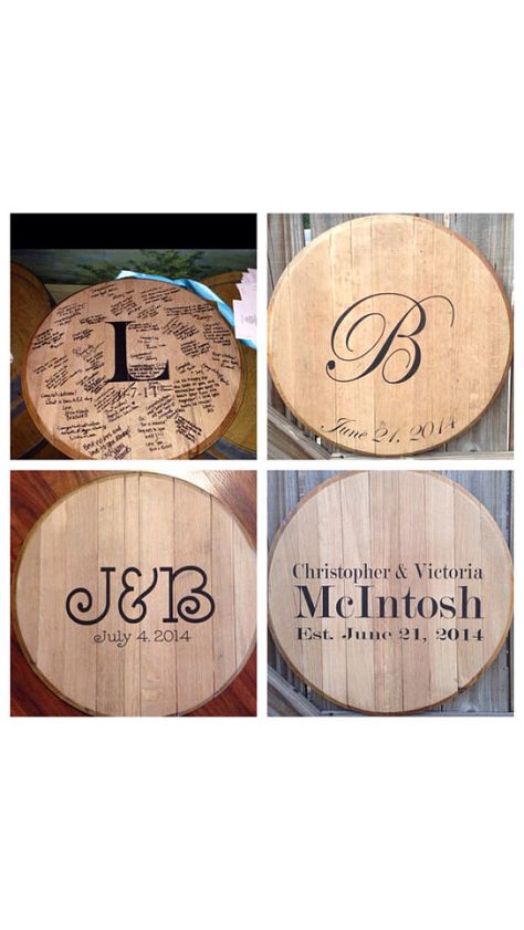 Wedding Guestbook Kentucky Bourbon Whiskey Barrel Head Diy Wedding Guest Book, Barrel Projects, Bourbon Gifts, Gear Wall Clock, Diy Table Decor, Kentucky Bourbon, Wedding Guest Books, Wedding Gifts For Guests, Bourbon Barrel