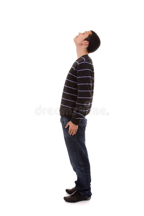 Looking up. Young man standing with his head looking up (isolated on white , #Sponsored, #standing, #man, #Young, #white, #isolated #ad Men Looking Up, Awkward Standing Pose Reference, People Looking Up At The Sky, Man Looking Up Drawing, Guy Looking Up, Person Standing Sideways, People Looking Up, Man Looking Down, Head Looking Up