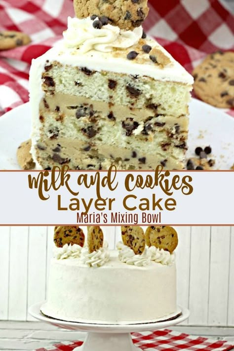 Cake With Cookie Dough, Filling Desserts, Cookie Dough Filling, Slice Of Cake, Milk And Cookies, Vanilla Cake Recipe, Milk Cookies, Vanilla Frosting, Cake Chocolate