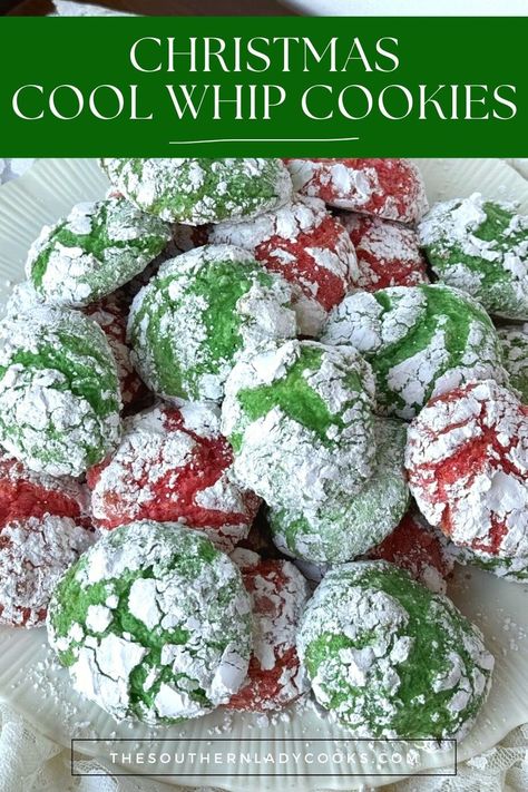 CHRISTMAS COOL WHIP COOKIES Cool Whip Cake, Christmas Crinkle Cookies, Whip Cookies, Jello Cookies, Cool Whip Cookies, Homemade Hot Chocolate Mix, Strawberry Cake Mix, Best Christmas Recipes, Southern Lady