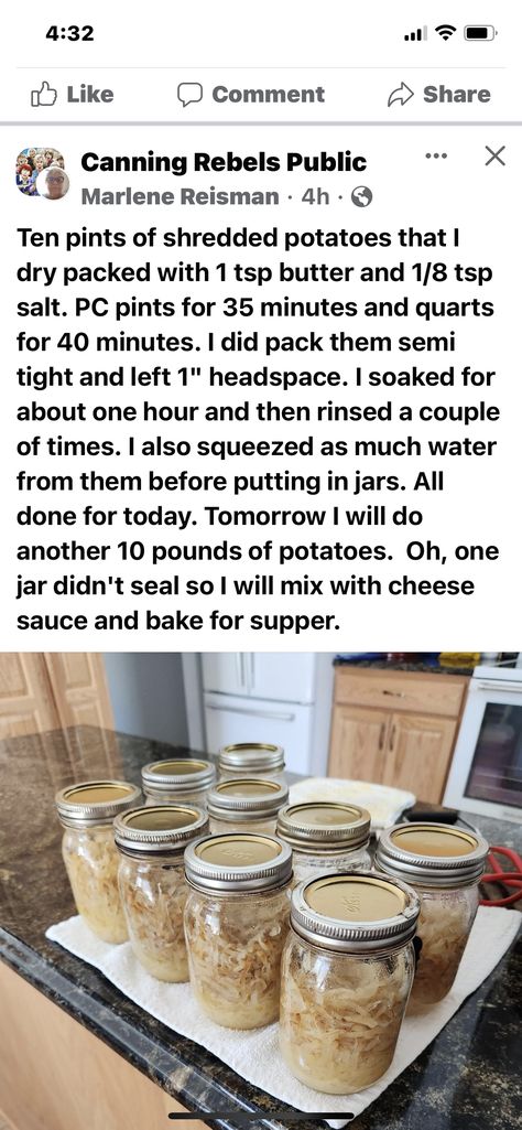 Canning Hashbrowns, Dry Canning Potatoes, Canning Butter, Canned Meals, Dehydrated Recipes, Canning Potatoes, Kitchen Knowledge, Food Canning, Pressure Canning Recipes