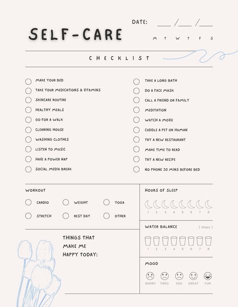 the self care checklist is shown in blue ink Weekly Self Care Checklist, Weekly Self Care, Hacks For School, Free Weekly Planner Templates, Free Weekly Planner, Selfcare Ideas, Writing Challenges, Weekly Checklist, Daily Planner Design