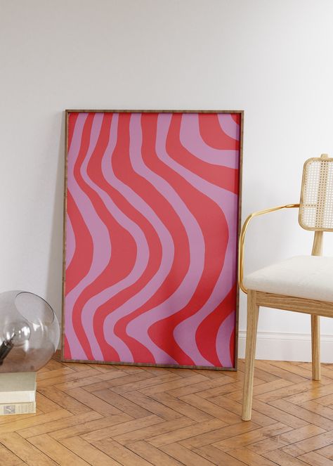 Wavy Line Art, Groovy Bedroom, Funky Wall Decor, Groovy Poster, Preppy Wall Art, Retro Printables, Aesthetic Preppy, Funky Wall Art, Wall Art Trendy