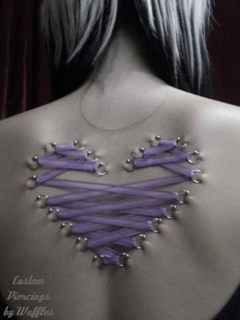 #heart #piercing #corset Corset Piercing, Corset Tattoo, Back Piercings, Heart Piercing, Cool Piercings, Jojo Anime, Body Mods, Style Board, Tattoos And Piercings