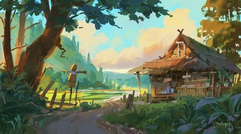 ArtStation - Color sketch Cottage Concept Art, Adventure Artwork, Environment Painting, Barn Painting, Artist Working, Fantasy Background, Scenery Background, Landscape Concept, Background Drawing