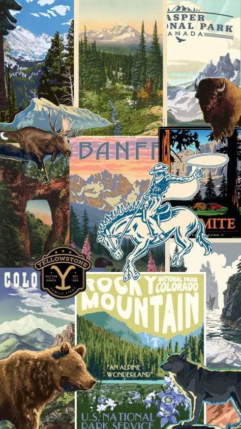 yellowstone, retro Adventure Graphic Design, G.o.a.t Wallpaper, Western Aesthetic Wallpaper, Colorado National Parks, Instagram Backgrounds, Country Wallpaper, Phone Background Ideas, Wallpaper Boho, Phone Wallpaper Boho