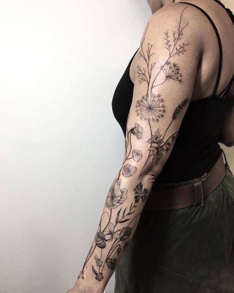 Top 49 Best Flower Tattoo Sleeve Ideas - [2021 Inspiration Guide] Plant Tattoo Shoulder, Botanical Tattoo Sleeve, Botanical Tattoo Design, Flower Vine Tattoos, Tattoo Sleeve Ideas, Cream Tattoo, Christian Sleeve Tattoo, Garden Tattoos, Tattoo Trend