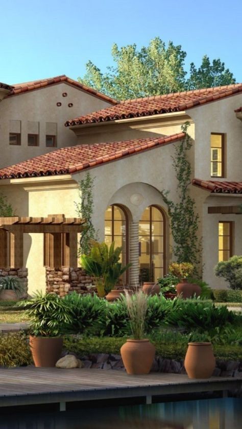 Hacienda House Plans, Luxury Mediterranean Homes, Mediterranean Homes Exterior, Mediterranean Exterior, Mediterranean Mansion, Mediterranean Architecture, Plans Architecture, Casa Country, Mediterranean Style Homes