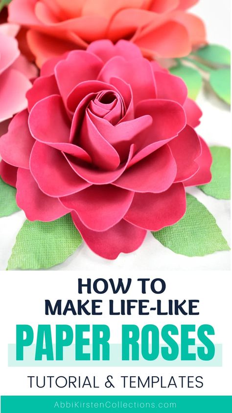 How to make life-like realistic paper roses. Full tutorial and printable templates plus SVG cut files for Cricut. Cricut Roses, Card Stock Crafts, Felt Paper Flowers, Paper Rose Craft, Fabric Yo Yos, Coffee Filter Flowers Diy, Cricut Paper Flowers, Flowers From Paper, Fiesta Flowers