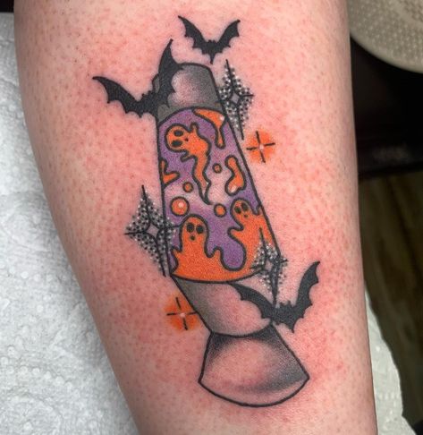 Halloween Lava Lamp Tattoo, Ghost Lava Lamp Tattoo, Spooky Lava Lamp Tattoo, Traditional Lava Lamp Tattoo, Lava Lamp Tattoo, Tattoo Pieces, Fall Tattoo, Neat Tattoos, Lamp Tattoo