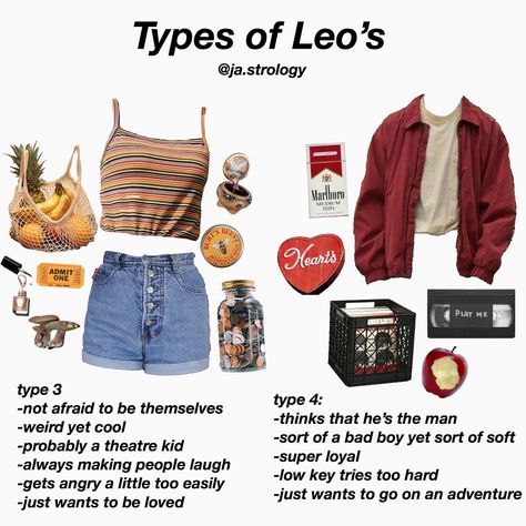 astrology🍓♥️ on Instagram: “comment which type you relate to or like the most👇🏼 ~ The four types of Leo’s moodboard! - (follow us: @ja.strology for more like…” Leo Outfits Aesthetic, Leo Outfits, Zodiac Outfits, Outfits Aesthetic Men, Leo Aesthetic, Zodiac Clothes, Leo Personality, Geeky Clothes, Zodiac Sign Fashion