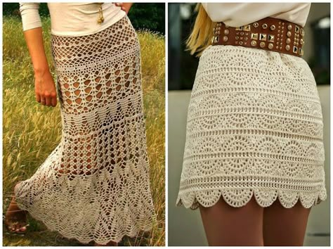 10 Amazing Crochet Skirts - free patterns and charts* ༺✿ƬⱤღ  http://www.pinterest.com/teretegui/✿༻ Crocheted Skirt, Skirt Pattern Free, Crochet Skirt Pattern, Skirt Diy, Crochet Bottoms, Gilet Crochet, Amazing Crochet, Mode Crochet, Crochet Skirts