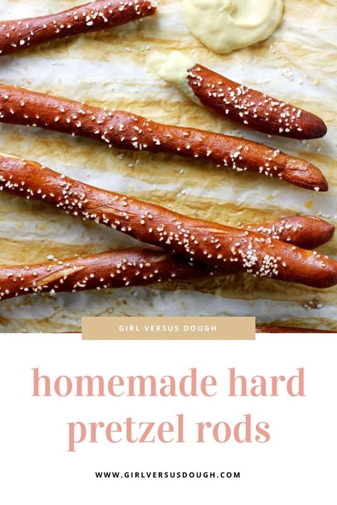 These homemade hard pretzel rods are the perfect snacktime treat! Delightfully crunchy with a slight chew, these salty snacks are great for dipping. #pretzelrecipe #snackrecipe #homemadesnacks Crunchy Pretzel Recipe, Hard Pretzels Recipe, Pretzel Rods Recipe, Pretzel Chips, Pretzel Snacks, Baking Soda Bath, Knead Bread Recipe, Homemade Pretzels, Pretzel Twists