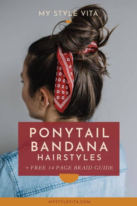 Try one of these 5 fun ways to add a bandana to any hairstyle from short hair to long hair. Style a half up half down with a silky bandana, or a fun loop low bun. Plus, a pretty way to wear a bandana like a headband. Check out these fun hair ideas today! PLUS, subscribe and get my FREE 14 page braid guide. #hairstyle #shorthair #hair #longhair #beachwaves #mystylevita Bun With Bandana, Fun Hair Ideas, Braid Guide, Ways To Wear A Bandana, Bandana Hairstyles For Long Hair, How To Tie Bandana, Hairstyle Shorthair, Braid Videos, Half Ponytail