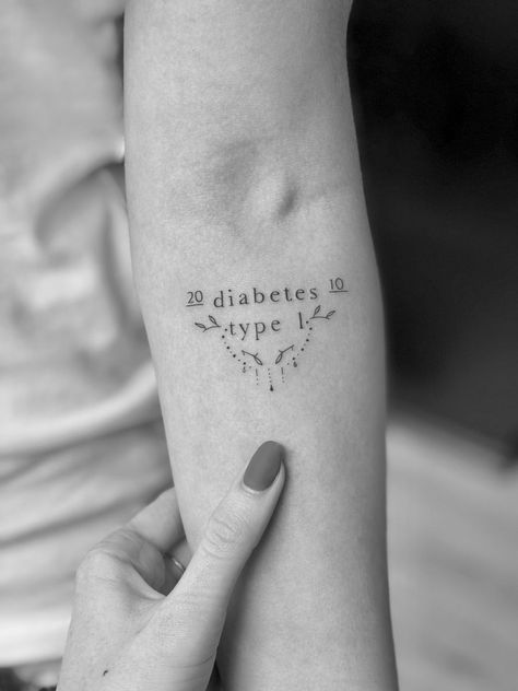 Small T1d Tattoos, Medical Id Tattoo Type 1, Tattoo Ideas For Diabetics, Tattoos For Diabetics, Medic Alert Tattoo, Type One Tattoo, Medical Id Tattoo, Dyslexic Tattoos, Diaversary Ideas