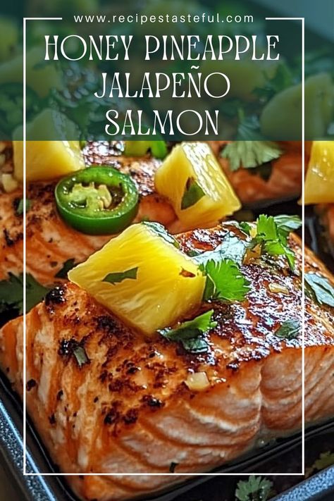 This Honey Pineapple Jalapeño Salmon is a deliciously vibrant dish that combines sweet pineapple, spicy jalapeños, and tender salmon fillets. The marinade infuses the fish with a burst of flavor, making it perfect for summer grilling or a quick weeknight dinner. Pineapple Salmon, Fish Marinade, Salmon Marinade, Salmon Soy Sauce, Honey Salmon, Easy Fish Recipes, Pineapple Recipes, Summer Grilling, Quick Weeknight Dinners