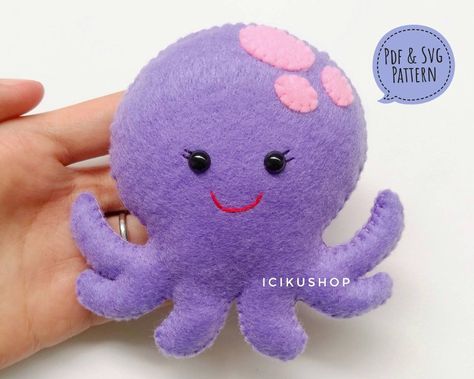 Felt Crafts Patterns, Felt Crafts Diy, Felt Diy, Crochet Toys Patterns 073 Felt Octopus, Felt Mermaid, Octopus Stuffed Animal, Felt Keychain, Diy Pet Toys, Diy Baby Mobile, Felt Animal Patterns, Felt Crafts Patterns, Felt Crafts Diy