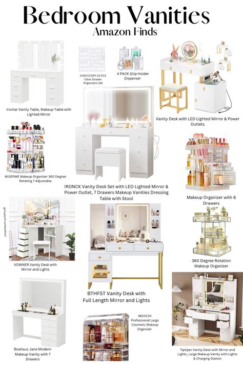 Small Vanity Ideas Bedroom, Makeup Vanity Ideas Bedrooms, Vanity Set Up, Makeup Vanity Decor, Makeup Vanity Storage, Aesthetic Amazon, Room Vanity Ideas, Makeup Vanities, Tiktok Aesthetic