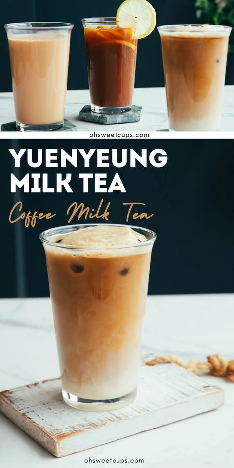 Those who love both coffee and tea will rejoice with this coffee-milk tea recipe. A beverage allegedly hailing from Hong Kong, it contains both black tea and strongly brewed coffee that is mixed with milk and sugar to add creaminess and balance out the flavors. It can be served hot or iced, making it a perfect choice for any season. Hot Milk Tea Recipe, Coffee Milk Tea Recipe, Hot Milk Tea, Hong Kong Milk Tea, Milk Tea Recipe, Coffee Milk Tea, Milk Tea Recipes, Milk And Sugar, Brewed Coffee