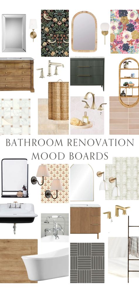 Dreaming of a bathroom makeover? Dive into our collection of bathroom renovation mood boards! Discover inspiring bathroom renovation ideas that blend style and functionality. From modern bathroom design mood boards to cozy, spa-like retreats, there’s something for every taste. These bathroom mood board inspirations will help you visualize your dream space, making the renovation process easier and more enjoyable. Start planning your perfect bathroom transformation today! Main Guest Bathroom Ideas, Bathroom Remodel Inspiration Board, Wood Bathroom Backsplash, Transitional Bathroom Mood Board, Master Bath Design Board, Bathroom Material Palette, Bathroom Idea Board, Guest Bathroom Mood Board, Spa Like Guest Bathroom