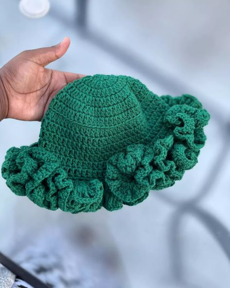 Available ✨💚 Large/big crochet ruffle hat. N$250 Crochet Ruffle Hat, Big Crochet, Ruffle Hat, Instagram Add, Crochet Ruffle, Good Morning God Quotes, June 16, Your Outfit, Crochet Accessories