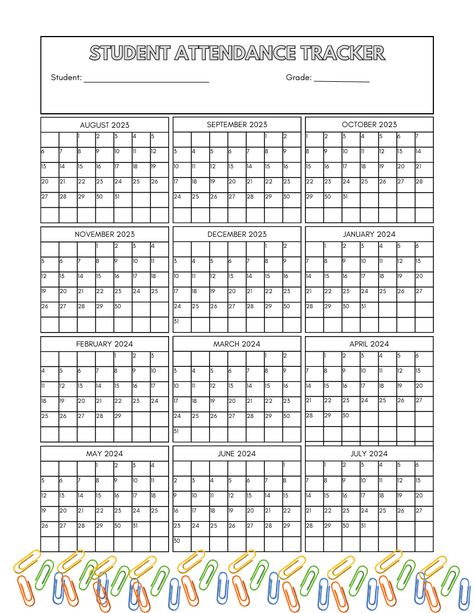 2023-2024 Homeschool Printable Attendance Tracker Homeschool Attendance Tracker, Homeschool Attendance Printable Free, Homeschool Attendance, Attendance Chart, Attendance Tracker, Homeschool Calendar, Summer Homeschool, Attendance Sheet, Student Attendance