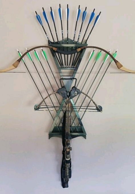 Diy Crossbow Rack, Recurve Bow Rack, Crossbow Holder Diy, Archery Storage Bow Rack, Arrow Storage Archery, Hunting Room Design, Bow Racks Archery, Crossbow Rack, Deer Hunting Decor