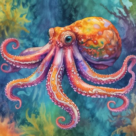 Sea Creature Painting, Creature Painting, Octopus Crafts, Animal Paintings Acrylic, Octopus Painting, Animal Illustration Art, Underwater Art, Octopus Art, Watercolor Projects