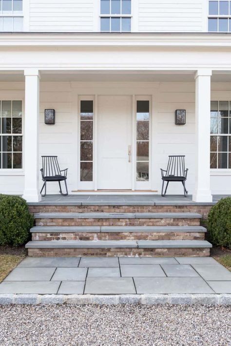 A modernized version of a New England farmhouse in Connecticut Farmhouse Front Porch Decorating Ideas, Farmhouse Porch Ideas, Farmhouse Front Porch Decorating, Farmhouse Front Porch Decor, Front Porch Decorating Ideas, Porch Kits, Front Porch Decor Ideas, Farmhouse Front Porch, New England Farmhouse