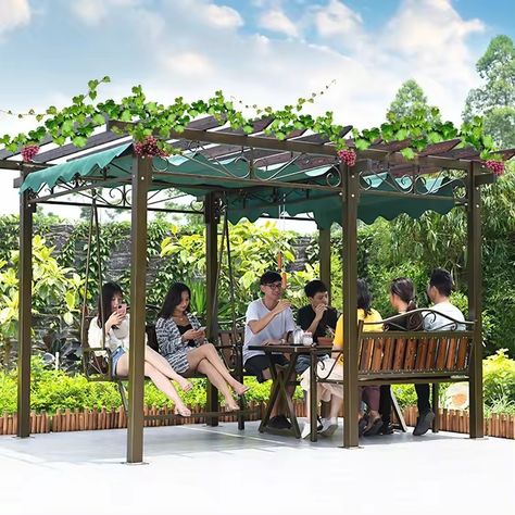 High Quality Outdoor Garden Decorative Leisure Rest Pavilion Gazebo Sunshade Grape Pergola With Swing Table Seat - Buy High Quality Outdoor Pergola,Pergola Outdoor,Garden Gazebo Pergola Product on Alibaba.com Grape Pergola, Pergola With Swing, Pergola Outdoor, Pergola Swing, Gazebo Pergola, Garden Gazebo, Outdoor Pergola, Table Seating, Outdoor Garden