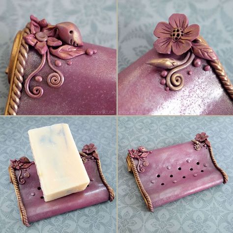 Polymer Clay Soap Dish, Clay Soap Dish, Soap Dispenser Diy, Diy Dish Soap, Roman Garden, Clay Candle Holders, Clay Candle, Clay Soap, Polymer Crafts