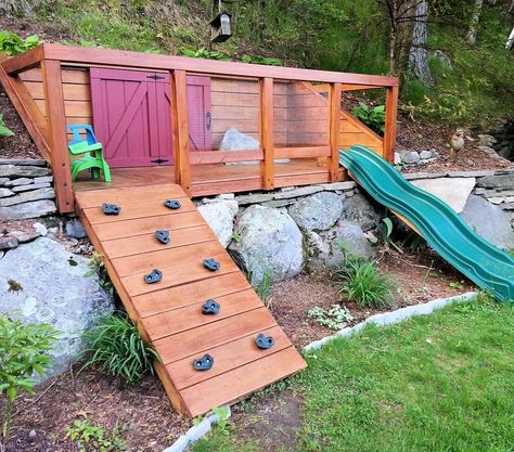 47 Kids Playhouses That Are Cooler Than Your Real 1 Playground Landscaping, Play Area Backyard, Sloped Backyard, Outdoor Play Areas, Diy Playground, Outdoor Play Area, Kids Outdoor Play, Sloped Garden, Playground Design