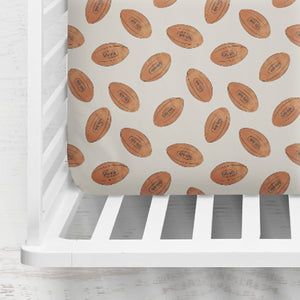 Sporty Nursery, Football Theme Nursery, Vintage Sports Nursery, Football Nursery, Affordable Nursery, Brown Crib, Baby Boy Football, Sports Nursery Theme, Handmade Crib