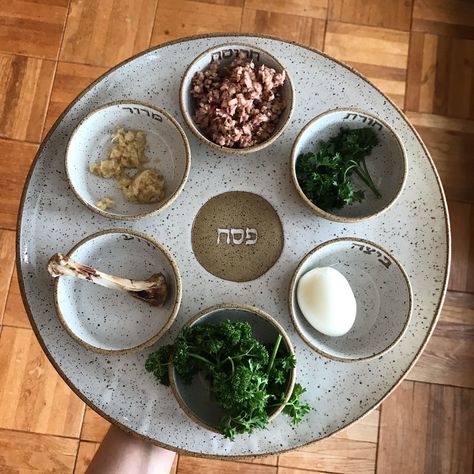 Ceramic Seder Plate, Sedar Plate, Hebrew Lettering, Passover Plate, Bitter Herbs, Seder Meal, Passover Seder Plate, Plate Ideas, Speckle Glaze