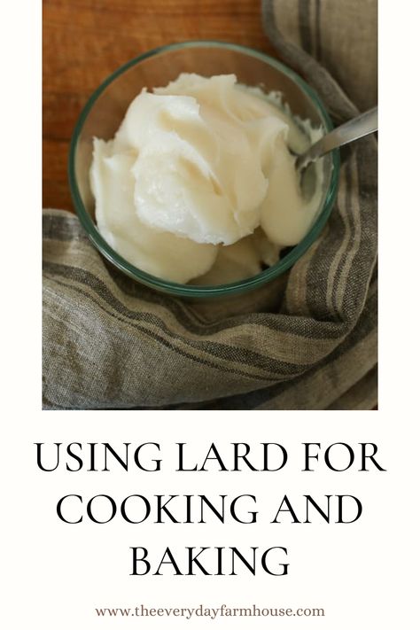 Learn the benefits of cooking and baking with lard!  Plus other ways to incorporate lard in your home! #lard #healthyfats #lardinthekitchen Baking With Lard Desserts, Recipes With Lard, Baking With Lard, Cooking With Lard Recipes, How To Make Lard Recipe, Pig Lard Uses, Cooking With Lard, Lard Uses, How To Make Lard