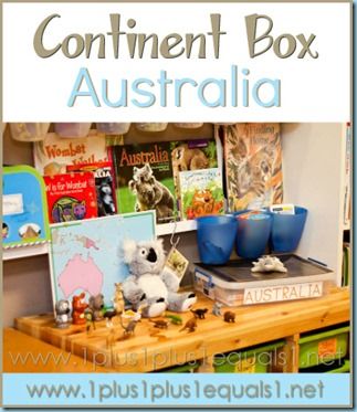 Australia Continent Box ~ ideas, printables, resources, and more! From 1+1+1=1 Australia Continent, Continent Boxes, Australia For Kids, Around The World Theme, Montessori Geography, Geography For Kids, Geography Activities, Continents And Oceans, Country Studies