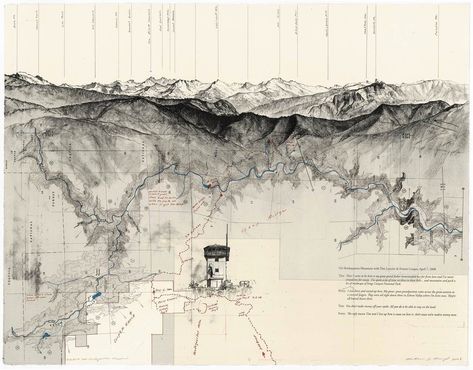 Artist Matthew Rangel hikes through what looks like some of the most beautiful terrain in the world and makes these cartographic... Maps Design, Poster Grafico, Architecture Mapping, Bel Art, Architecture Graphics, Landscape Drawings, Old Map, Architecture Presentation, Sierra Nevada