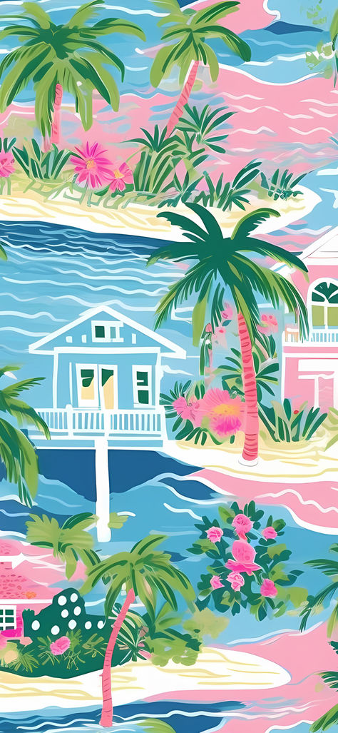 An image featuring vibrant preppy mobile wallpapers with tropical themes, including key west illustrations and bright colors. Perfect for daydreaming and escaping to paradise. Key West Wallpaper, Bright Summer Wallpaper, Tropical Summer Wallpaper, Photo Wall Prints, Buoys Art, Preppy Tropical, Tropical Prints Pattern, Tropical Beach Houses, Printable Wall Collage