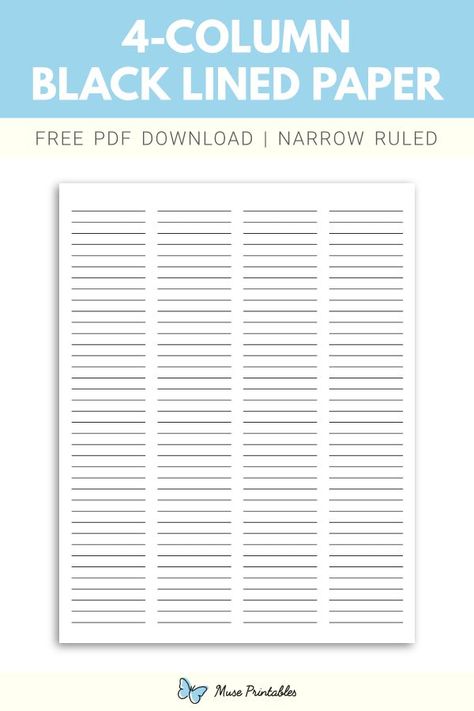 Printable 4 column black lined paper narrow ruled paper template. Download this at https://museprintables.com/download/paper/4-column-black-lined-paper-narrow-ruled/ Ruled Paper, Letter Paper, Template Download, Paper Template, Lined Paper, Printable Paper, Free Printable, Free Printables, Black