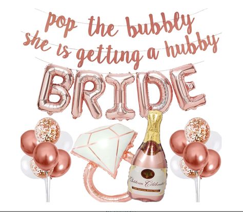 Bachelorette Party Decorations Kit, Bridal Shower Party Supplies Including Bride Balloons, Pop the Bubbly She's Getting a Hubby Banner, Ring & Champagne Bottle Foil Balloons, Rose Gold Balloons kit Bride Balloons, Gold Bachelorette Party Decorations, Engagement Party Banners, Bachelorette Party Items, Gold Bachelorette Party, Pop The Bubbly, Bride To Be Balloons, Gold Bachelorette, Temu Finds