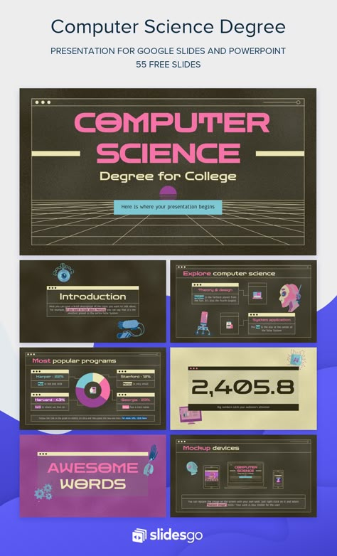 Computer Science Degree for College Good Education Aesthetic, Aesthetic Powerpoint Ideas, Computer Science Poster, Google Slides Aesthetic, Presentation Slide Design, Canva Theme, Canva Slides, Science Presentation, Computer Presentation